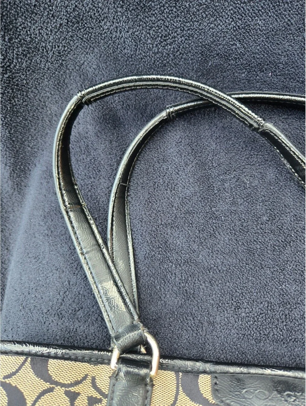 Coach F28501 Signature Tote Bag Khaki Black Canvas Leather Shoulder Purse